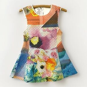 CLOVER CANYON Women's Print Perforated Neoprene Top Abstract Floral Sz S